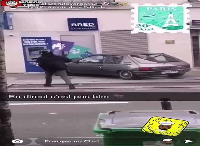 Video :captured on camera in a Peugeot 205 hitting a bank! (Paris)